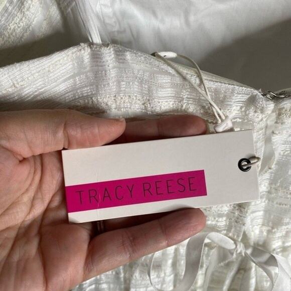 Tracey Reese Sheer Solid Stripes High/Low Strapless Dress in White New with tag - Picture 9 of 10